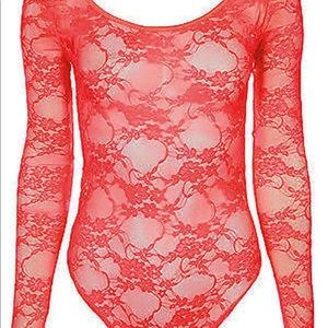 AC Signature Red Lace Long Sleeve Bodysuit